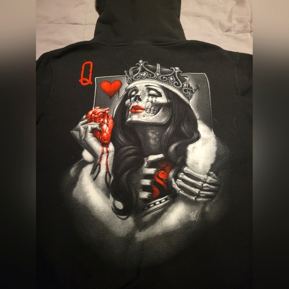 VINTAGE Skull Queen Hoodie Sz L - Picture 1 of 4